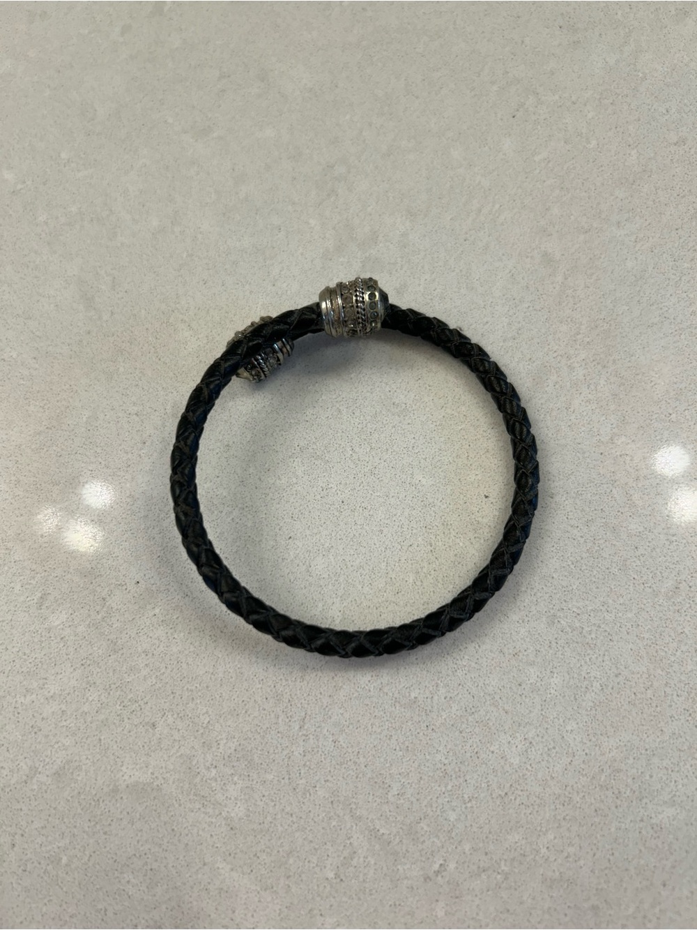 Women’s Black Braided Leather Bracelet with Silver Accent